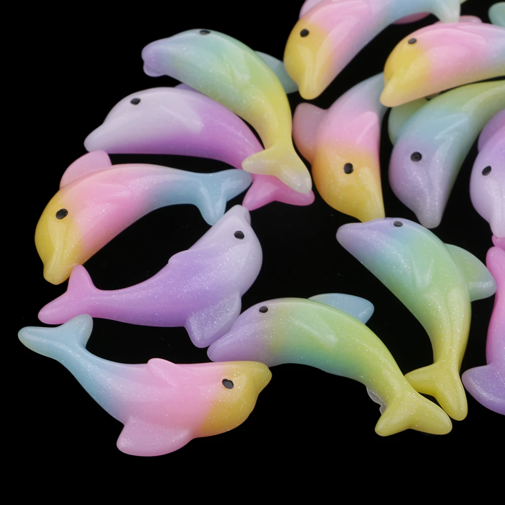 20Pcs Resin Dolphin Craft Flat Back Embellishment Cabochons Craft Decorations Kids Crafts Supply Jewelry Findings 32x13mm