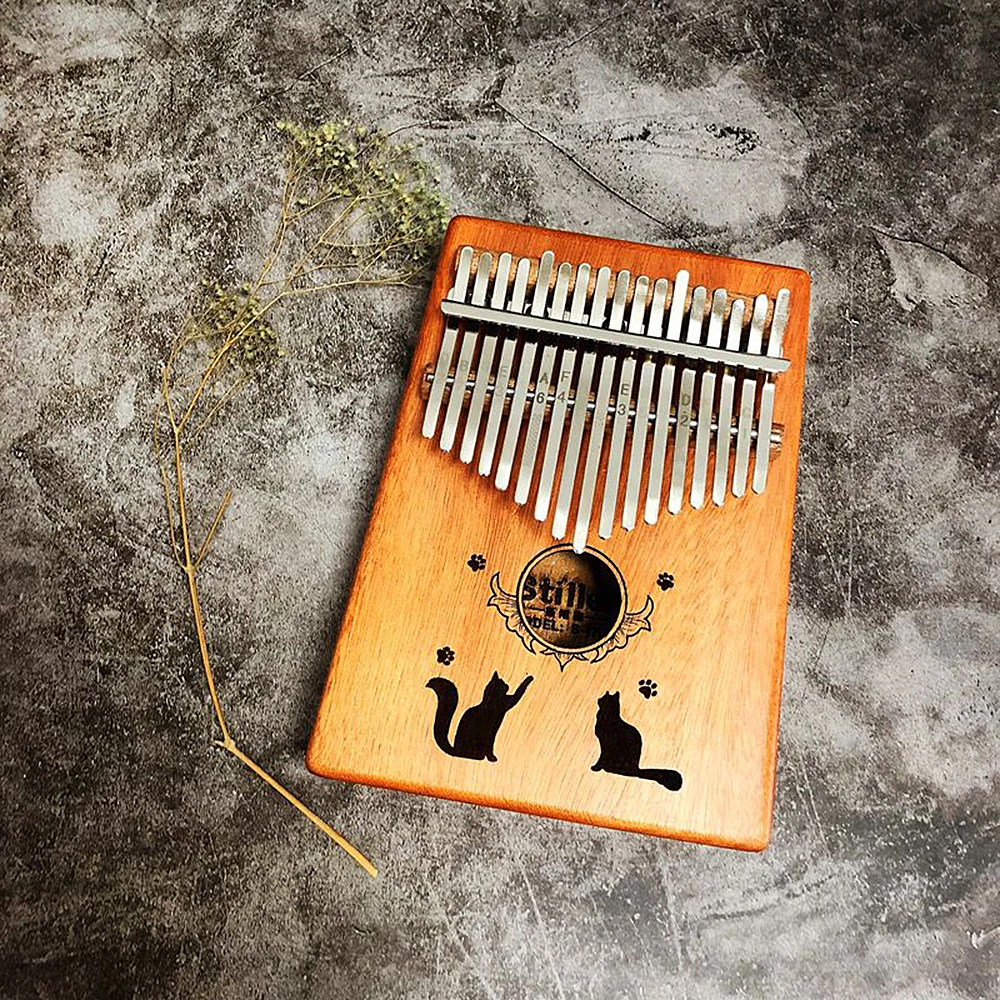 17 клавиш калимба Mbira «пианино для больших пальцев» традиционный музыкальный инструмент сочетаться с молоточек для настройки шкала наклейка - Цвет: Meng Cat