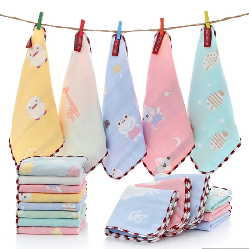 Детское полотенце, хлопок, 6 слоев, марля, 25*25 см, для новорожденных, с мультяшным лицом, ручной банный нагрудник, платок, детские вещи
