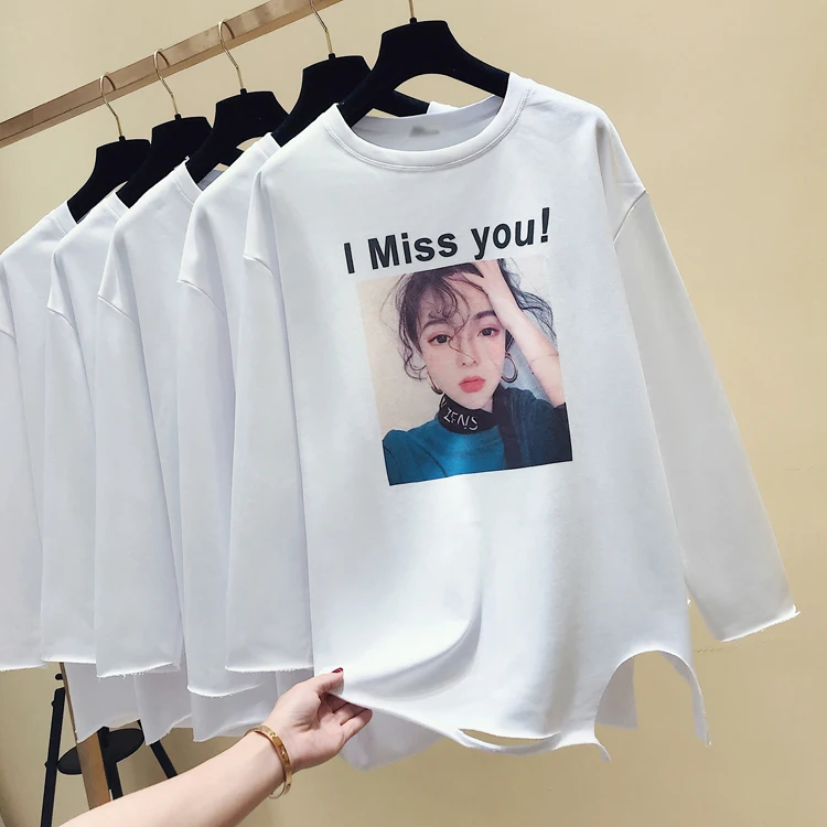 

Spring Autumn Long Sleeve Tshirt Women New White T-shirts Broken Hole Loose Cotton Shirts Girls Students Sweatshirt Pullovers