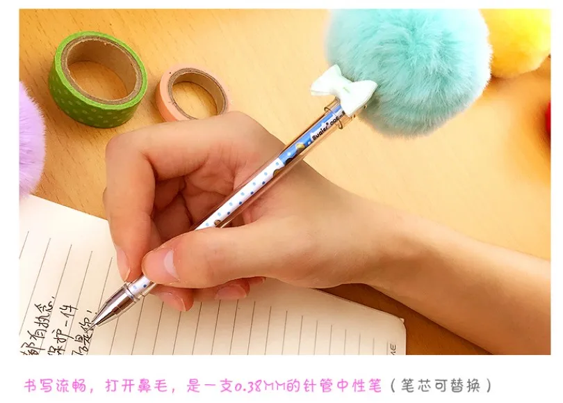 NNRTS креативная Милая цветная плюшевая шариковая гелевая ручка шариковая ручка с красивым верхом 0,5 мм черные школьные принадлежности конфетного цвета