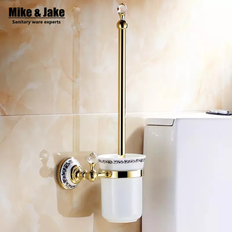 Buy Luxury Golden finish crystal toilet brush holder