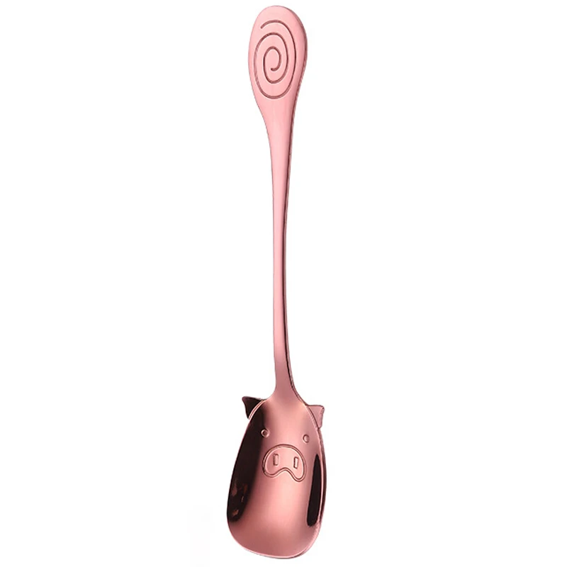 BalleenShiny Colorful Coffee Stir Spoon Cartoon Pig Lovely Dessert Cake Jelly Honey Scoop Kitchen Store Tableware Cup Decoration - Цвет: Rose gold