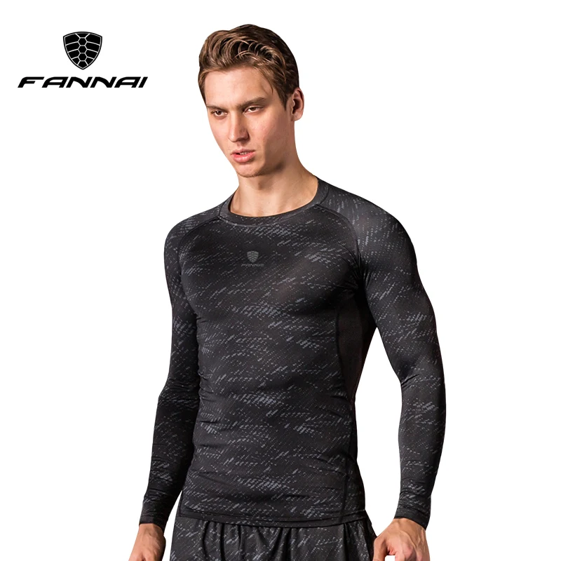 FANNAI Мужская рубашка для бега с длинным рукавом, компрессионные рубашки для спортзала, фитнеса, бодибилдинга, футболка для тренировок, спортивные топы, тренировочный костюм