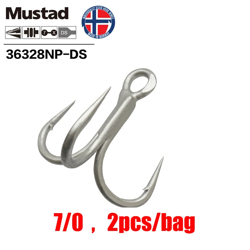 Рыболовный крючок Mustad Norway, высокое качество, Высокоуглеродистая сталь, тройной рыболовный крючок, 2/0-7/0, 36328NP-DS - Цвет: 7