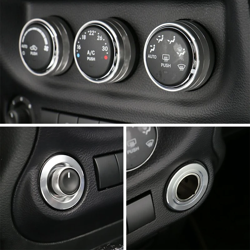 

6Pcs Chrome Interior Audio Air Conditioning Button Cover Decoration Twist Switch Ring Trim for Jeep Wrangler JK JKU 2011-2016