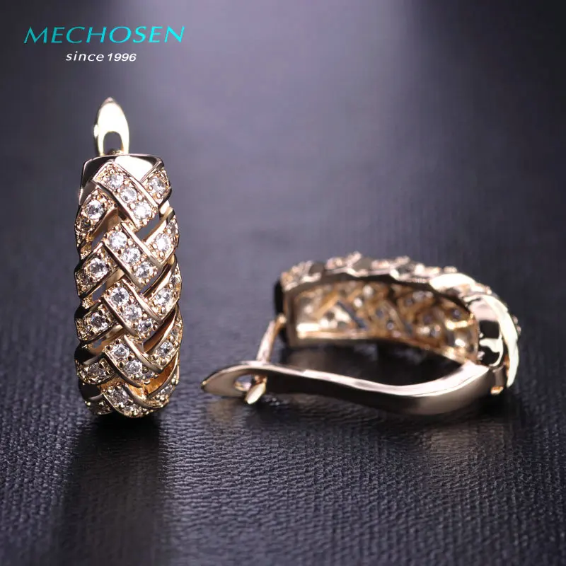 MECHOSEN Fashion Jewelry Stud Earrings Gold Plated Rhinestone Aretes Bijoux For Women Luxury AAA Zirconia Princess