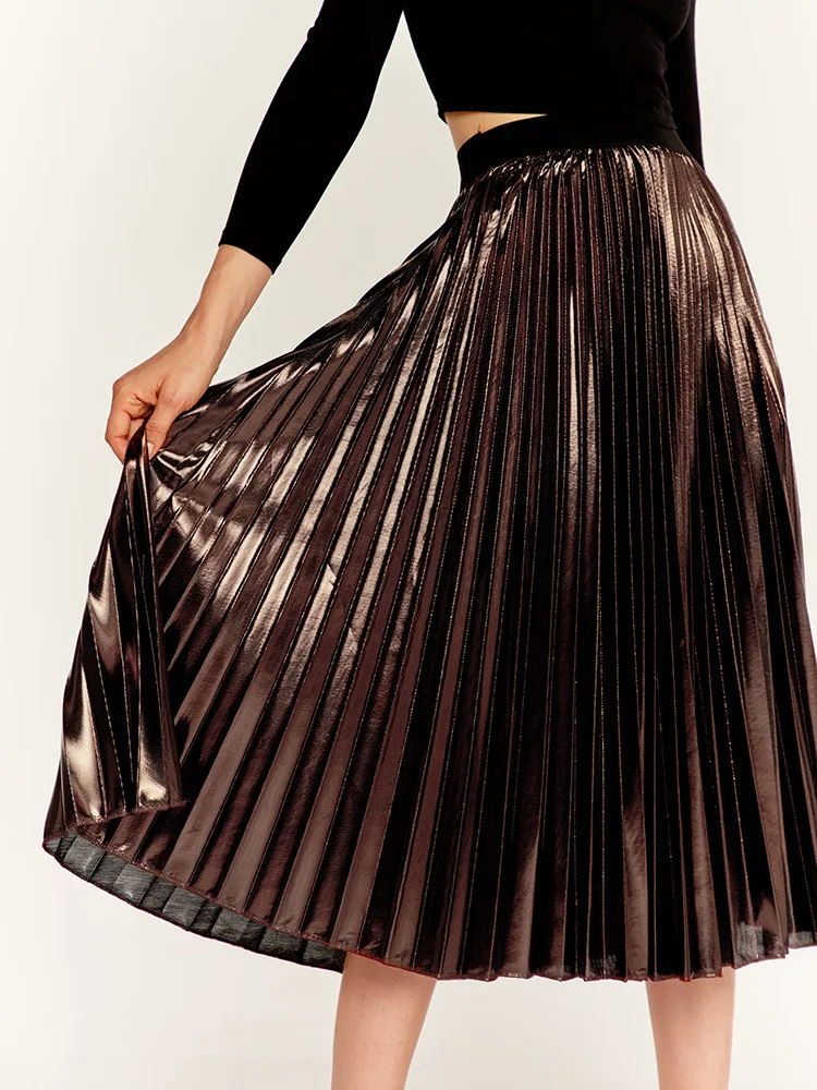 Плиссированная Женская юбка, модная летняя Осенняя новинка, до середины икры, высокая талия, элегантная винтажная Женская одежда, повседневная женская юбка