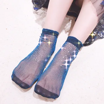 

New Arrrival 2019 Fashion Comfortable Women Fashion Transparent Beautiful Rhinestone Crystal Short Socks High QUality Hot