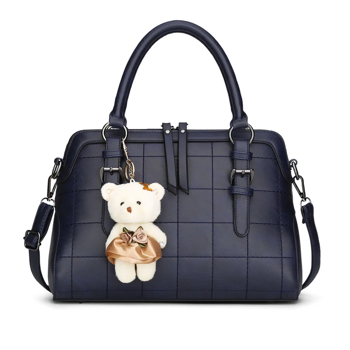 

2016 Spring New Plaid Women Shoulder Bag With Bear Toy High Quality European and American Women Bags Vintage Handbag Q5