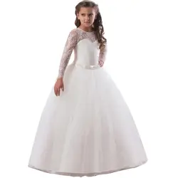 Дети Белый невесты с цветочным узором для девочек свадебное платье для девочек вечернее платье Детская одежда для девочек