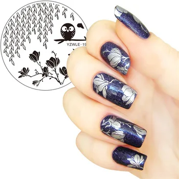 WUF 1 Pc 5.5cm Round Nail Art Stamp Stamping Plates Template Owl Switchgrass Flower Design Image Plate Stencil for Nails