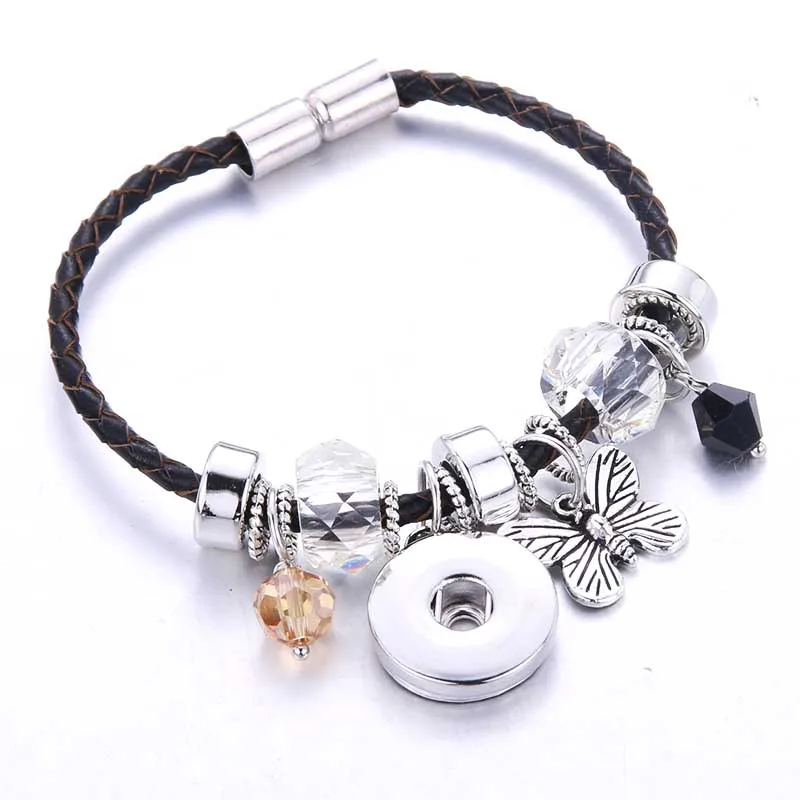 

2018 New 6 Colors Snap Bracelet Magnet buckle Genuine Leather Bangles Transparent Beaded bracelet Fit 18MM Snap Jewelry 8789