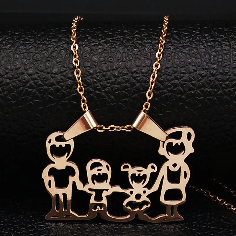 

2019 Family Boy Girl Stainless Steel Chain Necklace Women Rose Color Statement Necklace Mothers Day Jewerly collier femme N18961