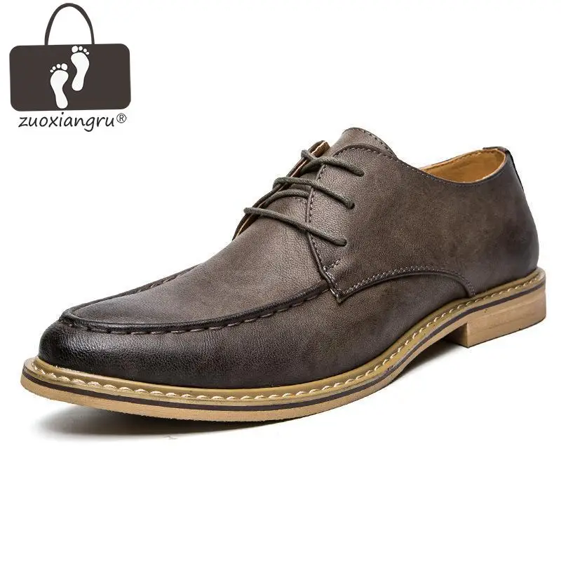 

Zuoxiangru New Luxury Men Dress Shoes Retro Leather Oxford Shoes Lace Up Pointed Toe Business Work Party Wedding Mens Flats