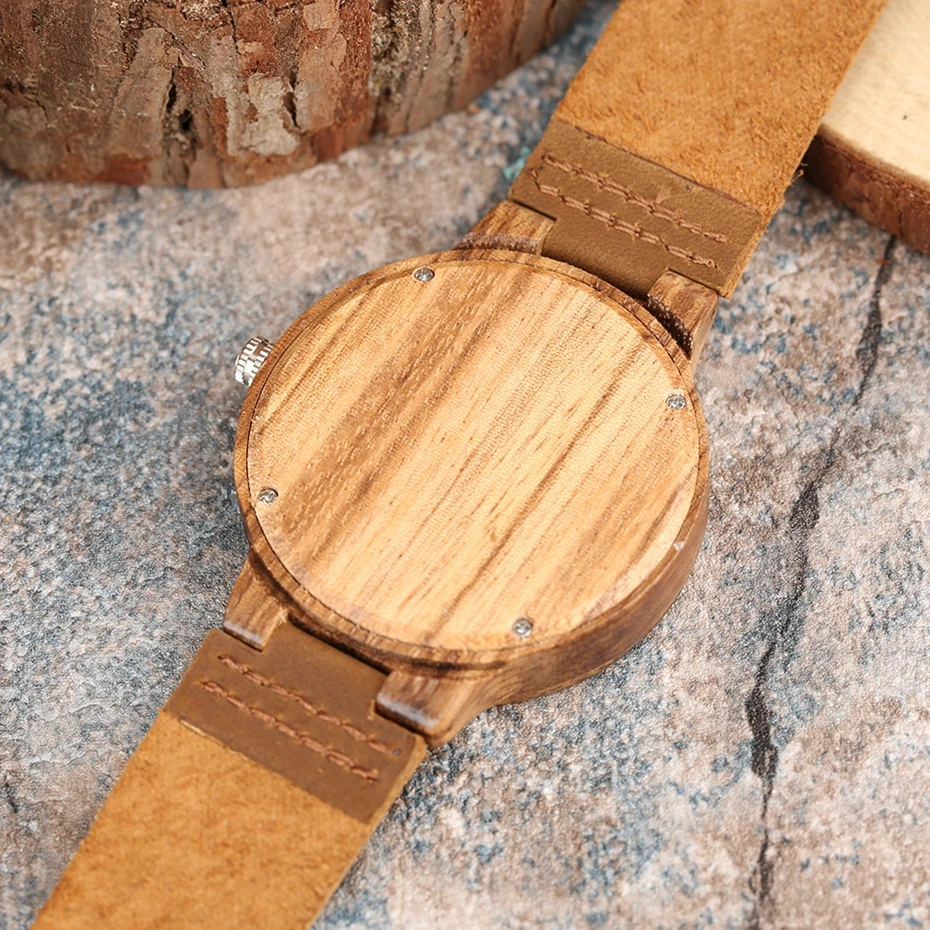 Creative Zebra Wood Watch Modern Men Women Handmade Quartz Natural Wooden Wrist Watch Genuine Leather Hour Clock Christmas Gifts 2017 (12)