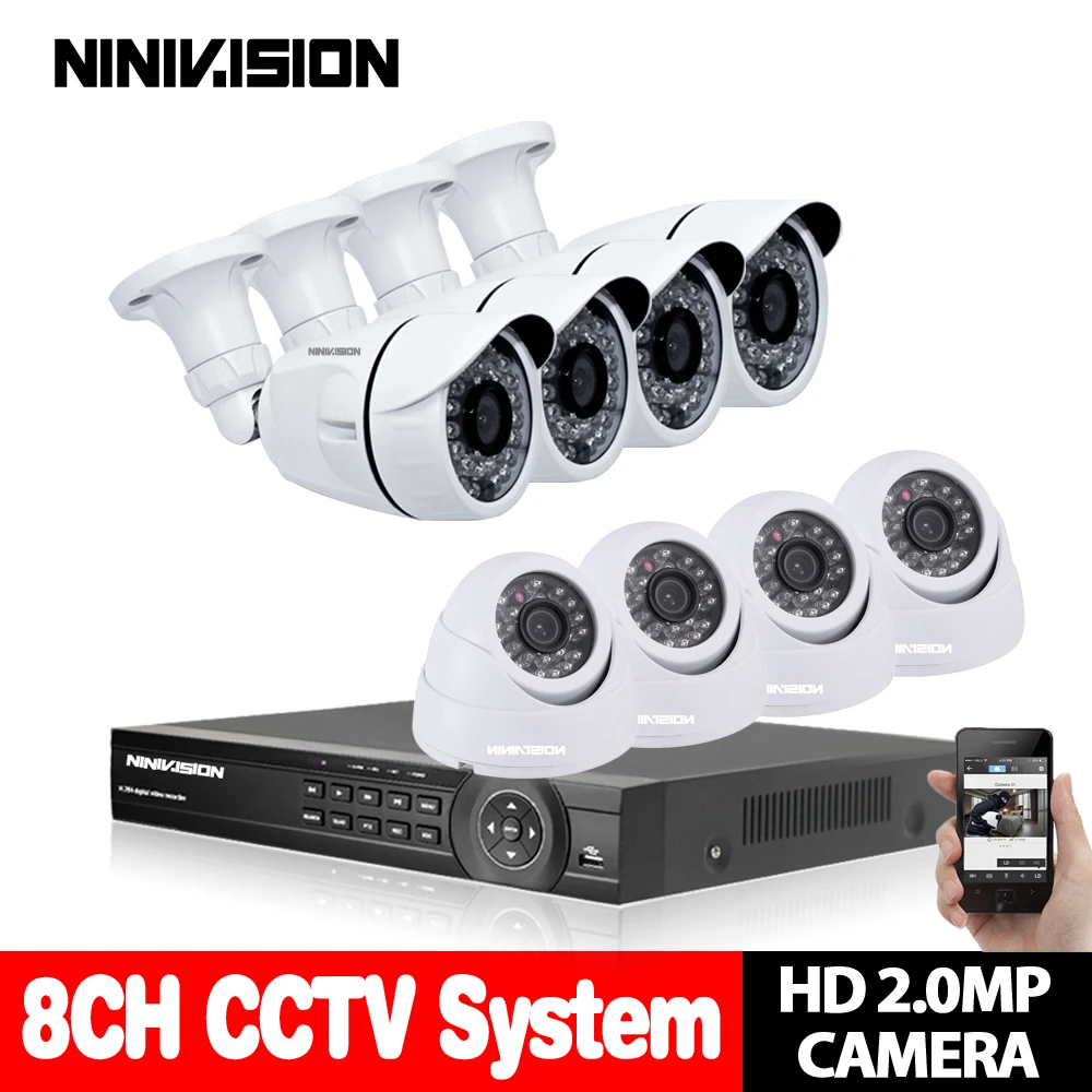 NINIVISION 8CH CCTV система 1080N HDMI AHD 1080 P CCTV DVR с 8 шт. SONY 2.0MP система наблюдения с инфракрасными датчиками камера 3000 TVL камера комплект