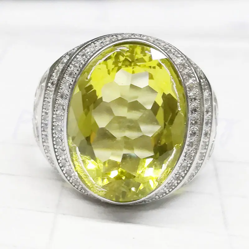 

Men ring Lemon quartz ring Free shipping Natural real lemon quartz 925 sterling silver 11ct big gemstone #FM18072803