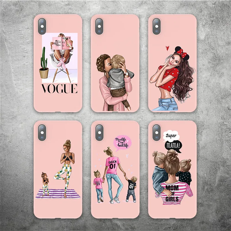 

Ottwn Fashion Super Mom Baby Girl Boy Phone cases For iPhone 6 6S 7 8 Plus X XR XS Max Soft Silicon Chic Back Case Cover Capa