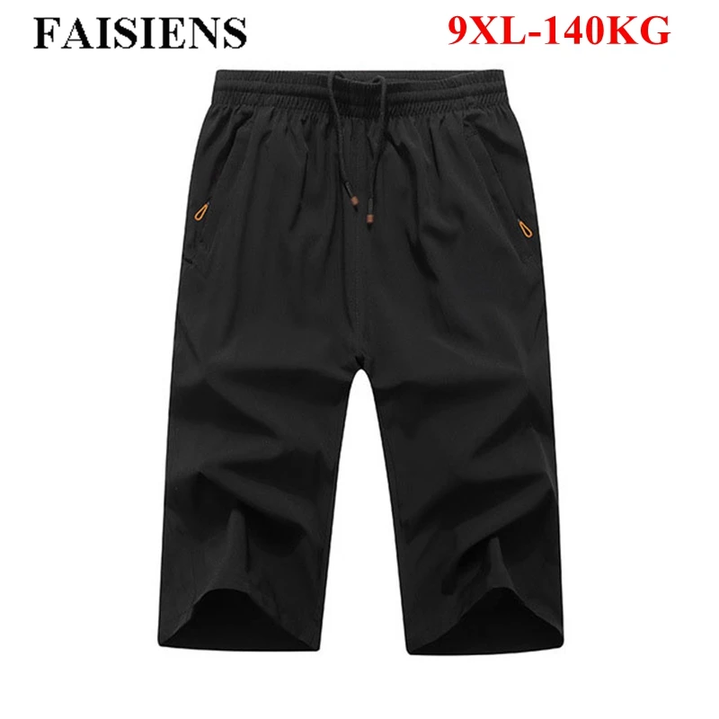 FAISIENS Loose Thin Summer Large Size 8XL 9XL Black Shorts Men Elastic Army Green Gray 6XL 7XL Solid Casual Men's Shorts