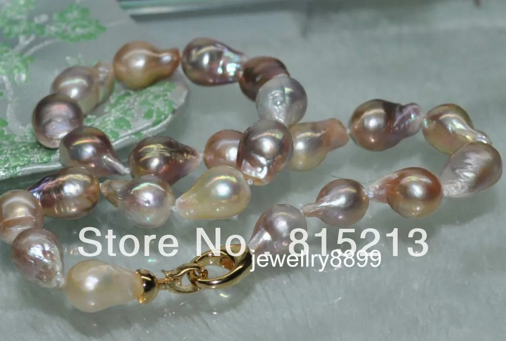 

FREE SHIPPING>>>@@ > N1331 GORGEOUS! Natural Rainbow Multi 13*18mm Keshi kasumi Pearl Necklace