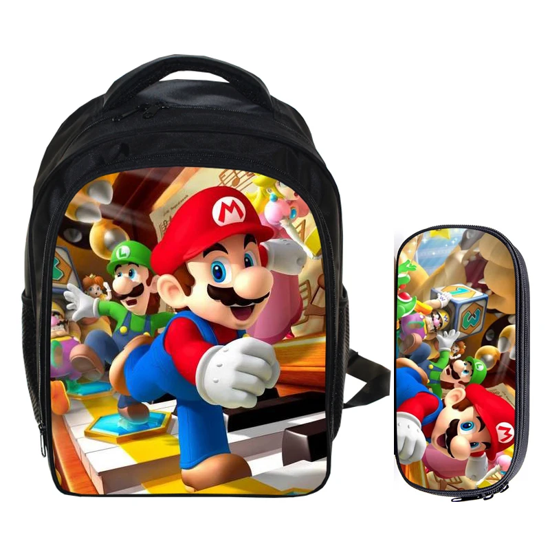 2pcs Mario 13 дюймов Mario Bros Sonic Boom the Hedgehog, школьные рюкзаки для мальчиков, Детский рюкзак с рисунком из мультфильма Mochila, комплекты с сумкой-карандашом - Цвет: 2pcs Mario