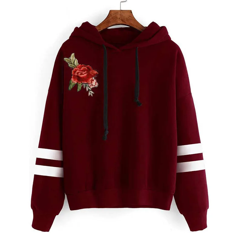 Floral Embroidery Hoodies Women Loose Casual Cotton Harajuku Design