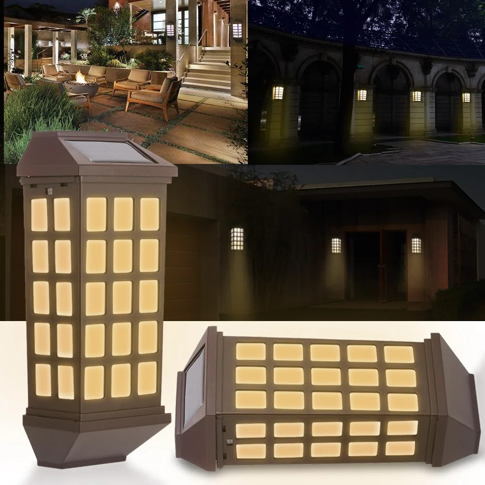 

New 2Pcs LED Solar Light Waterproof Outdoor Solar Fence Light Pathway Porch Garden Lights Solar Wall Light Warm white