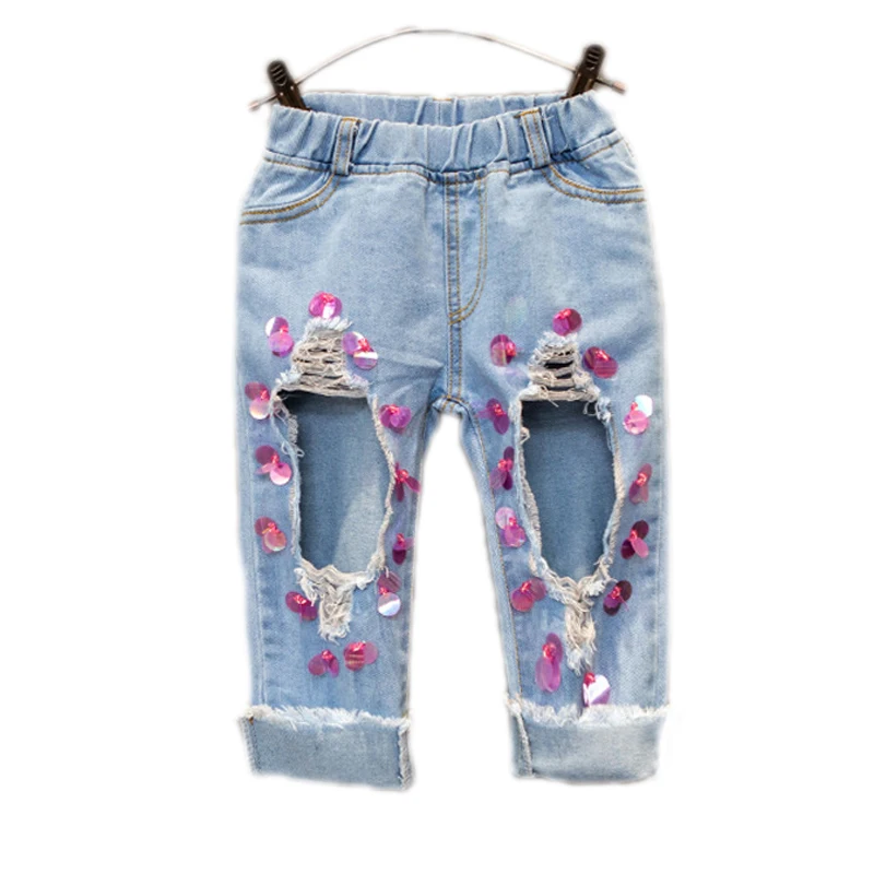 jeans for baby 2018 new baby girl trouser children big hole solid jeans
