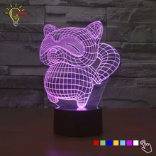 Новинка и милый! Маленький енотовый Медведь 3D иллюзия светодиодный трогательный ночник 7 цветов Лампа Настольный подарок Рождественские огни с детьми