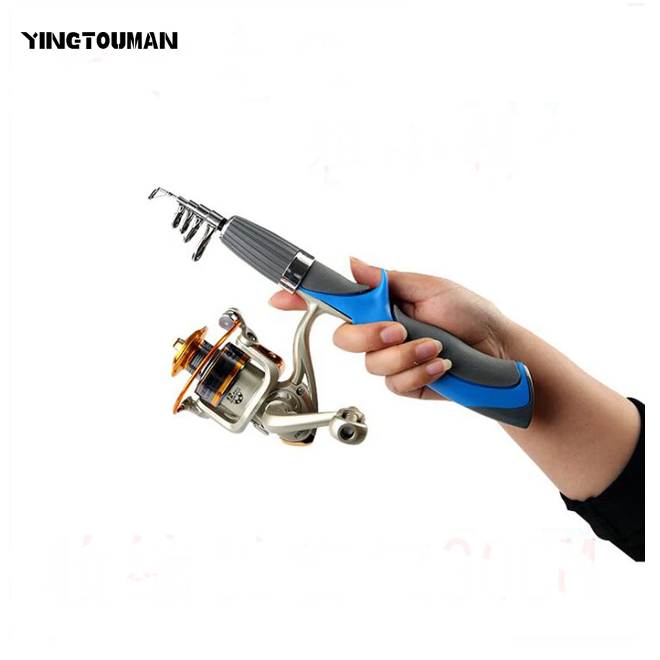 

YINGTOUMAN 2PCS/SET FRP 1.4 /1.2 M Mini Fishing Rod Red/Blue Ice Fishing Rod with Reel For River/ Lake Fishing Fishing Tackle