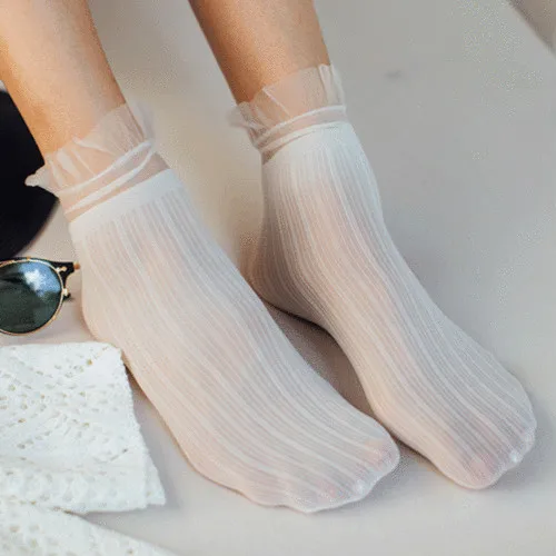 

Fashion Women Summer Lace Transparent Ultrathin Ankle Socks Crystal Silk Lace Elastic Short Flower Socks