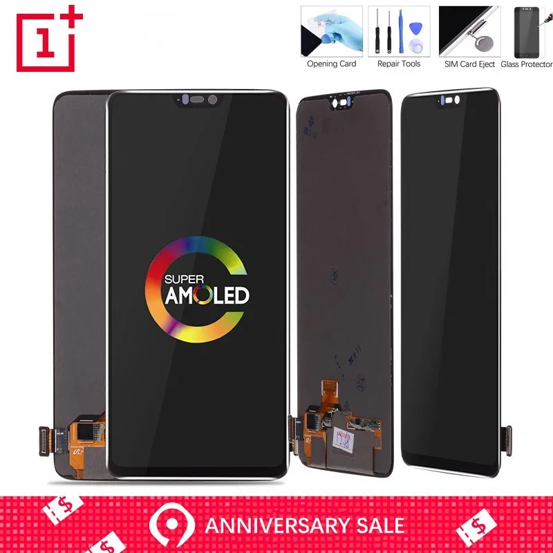 

1080*2280 6.28"AMOLED Display For Oneplus 6 LCD Screen Assembly For Oneplus 6 Display Screen Replacement parts Black