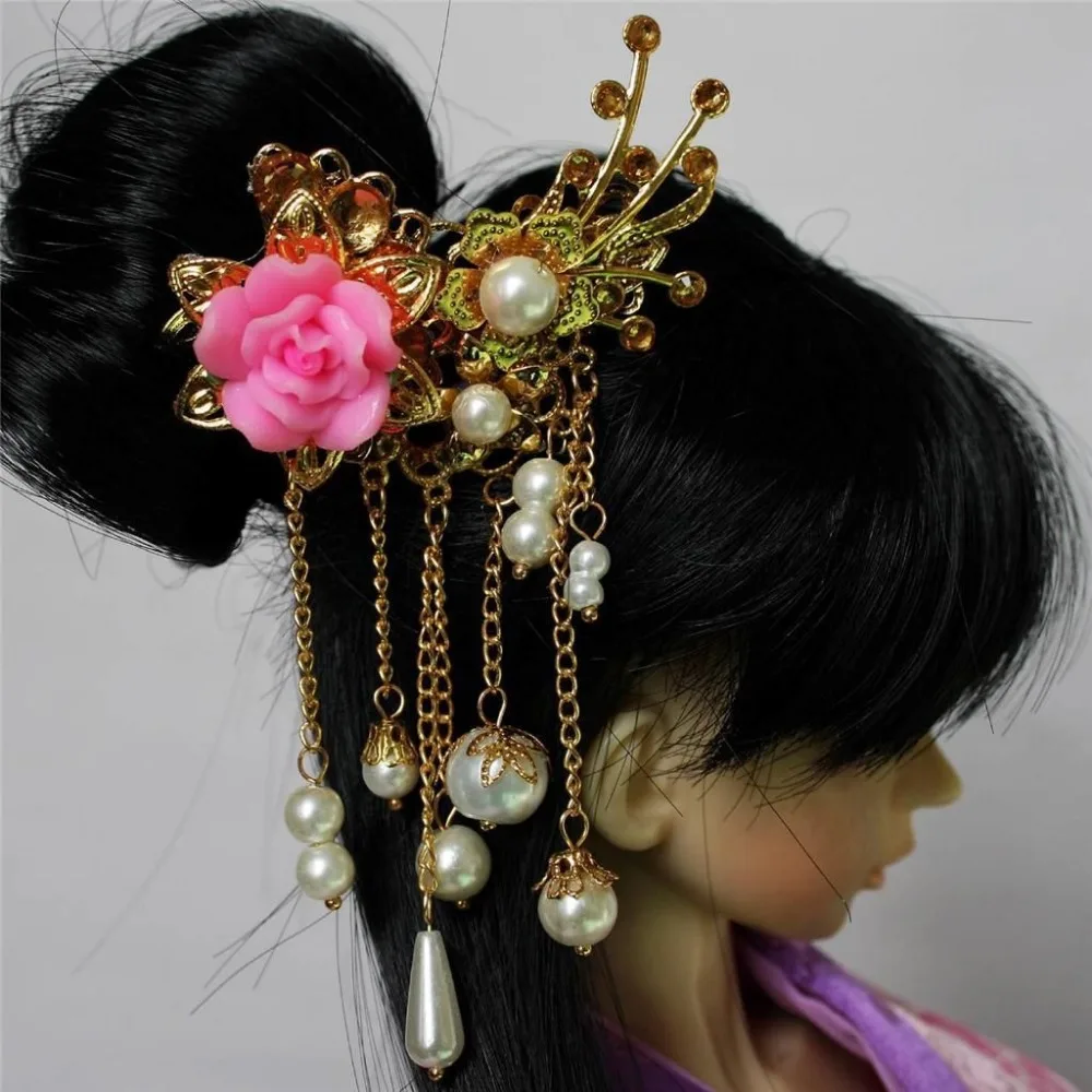 

[wamami] 699# OOAK Ancient Chinese Pink Flower&Bead Hairpin 1/3 SD AOD DOD DZ BJD Dollfie