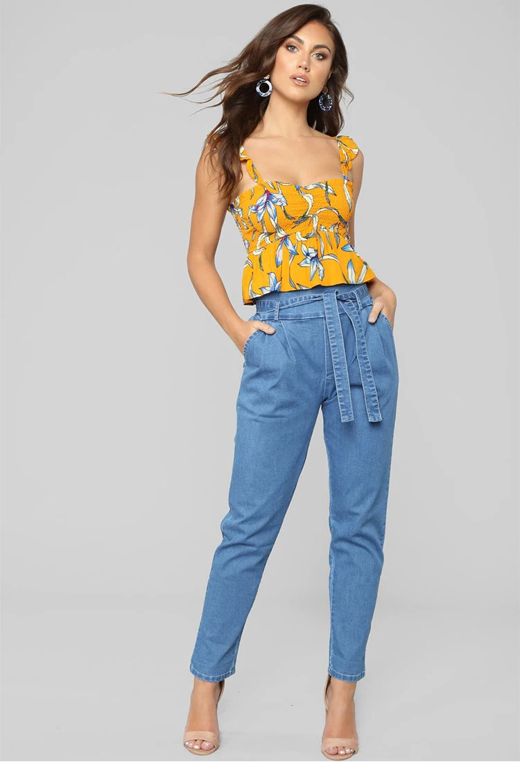 European station women's clothing Europe and the United States wind autumn and winter new high-waist lace-up jeans women (2)