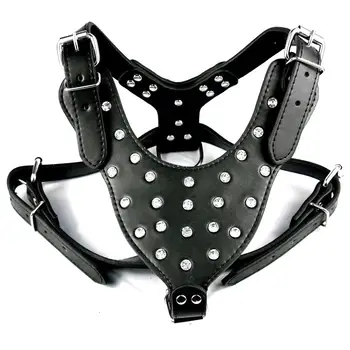 

5 Colors Rhinestone Leather Bling Pet Dog Harness for Medium Big Dogs