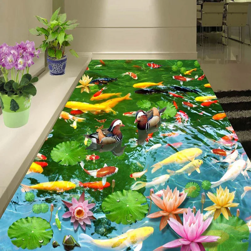 PVC Self Adhesive Waterproof 3D Floor Murals Pastoral Style Lotus Pond Wall Paper Sticker Living Room Home Decor 3D Floor Tiles 24pcs kawaiii memo pad adhesive paper notepads stationery note pads student stationery mixed style