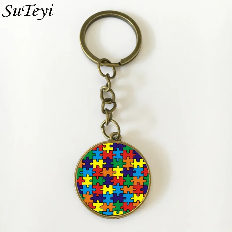 

SUTEYI Autism Colorful Keyring Color Autism Awareness Jigsaw Puzzle Pieces Keychain Caring For Autism Women Men Jewelry