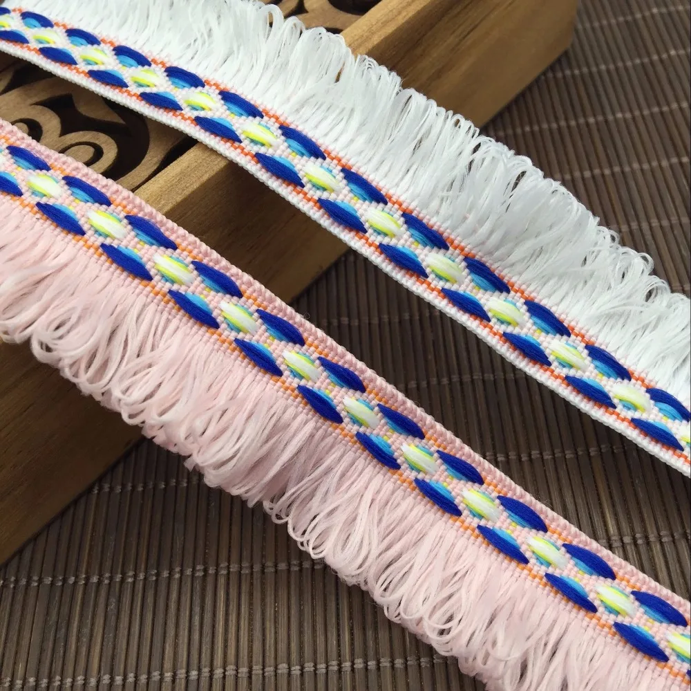 White pink Tassel lace trim National Embroidered Lace Fabric ribbon