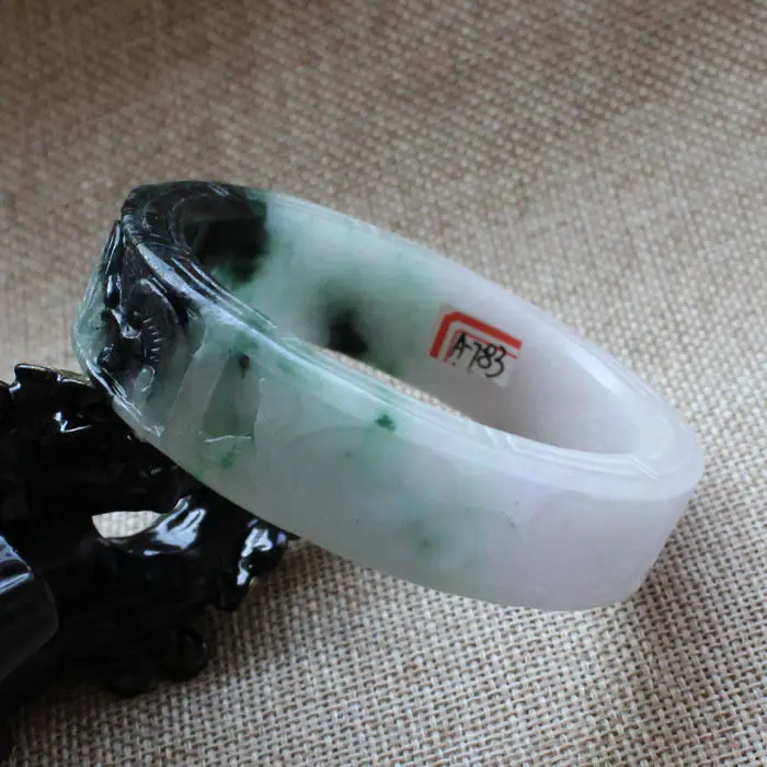 

A783 Chinese Hand-carved Emerald Green stoneite stone Gems Bracelet Bangle 59mm