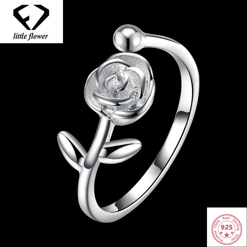 

Rose Type 925 Sterling Silver Tail Opening Ring Beautifully Inlaid Fashion New Hot Geometric jewelry American European Style