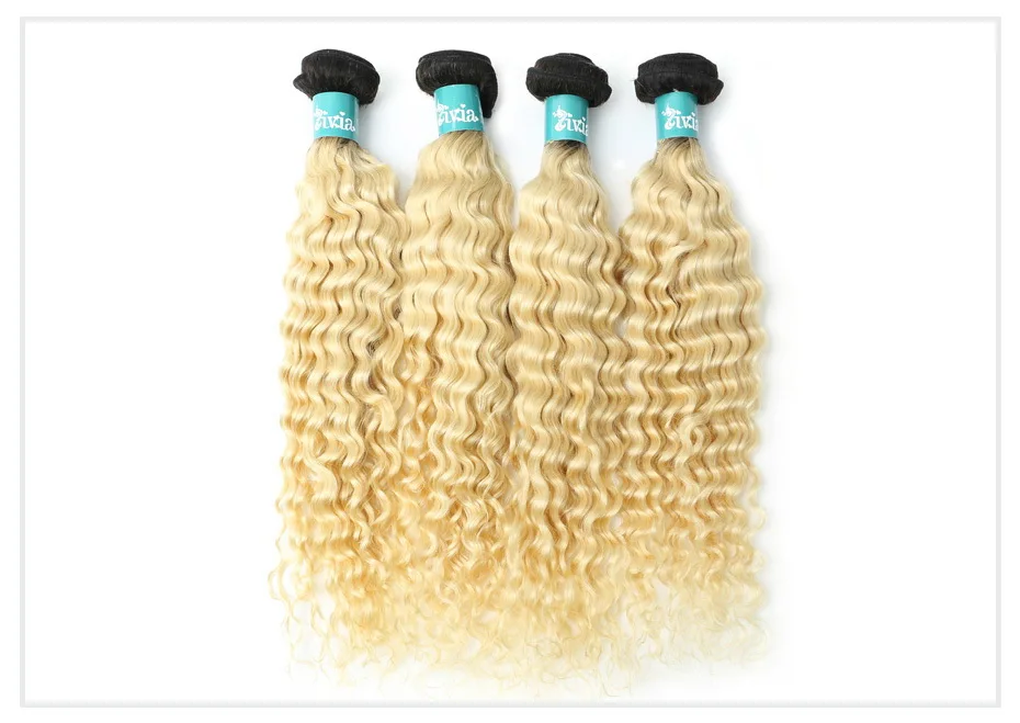 1B 613 Blonde Deep Wave Ombre Hair Bundle (11)