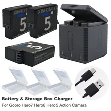 1600mAh Hero7 battery and case + USB type-c storage box charger for GoPro hero7 6 GoPro 7 Hero6 Hero5 bateria Camera accessories