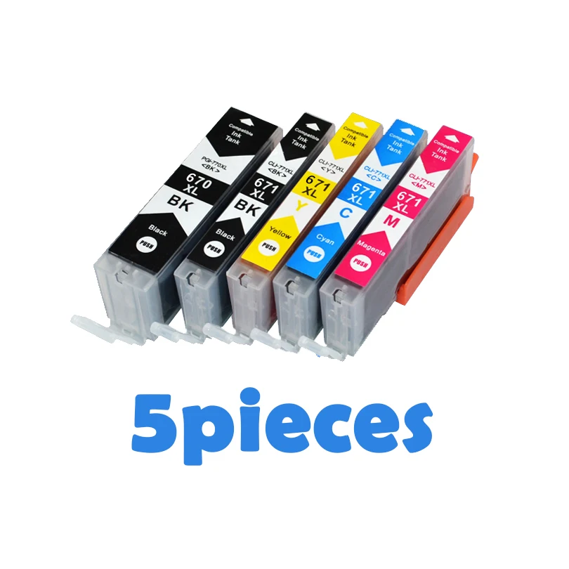 5pcs PGI670 CLI671 Compatible Ink Cartridges For canon PIXMA MG7760 MG7765 MG7766 inkjet Printer