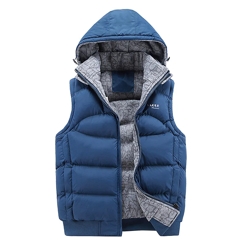 Fashion Sleeveless Jacket Men Thickening Cotton Vest Hat Hooded Warm Vest Winter Waistcoat Men Casual Windbreaker