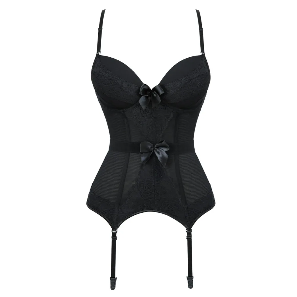 

WomeWomen Cotton Padded Cups Lace Lingerie Corset Sexy Suspender Straps and Matching Thong Set