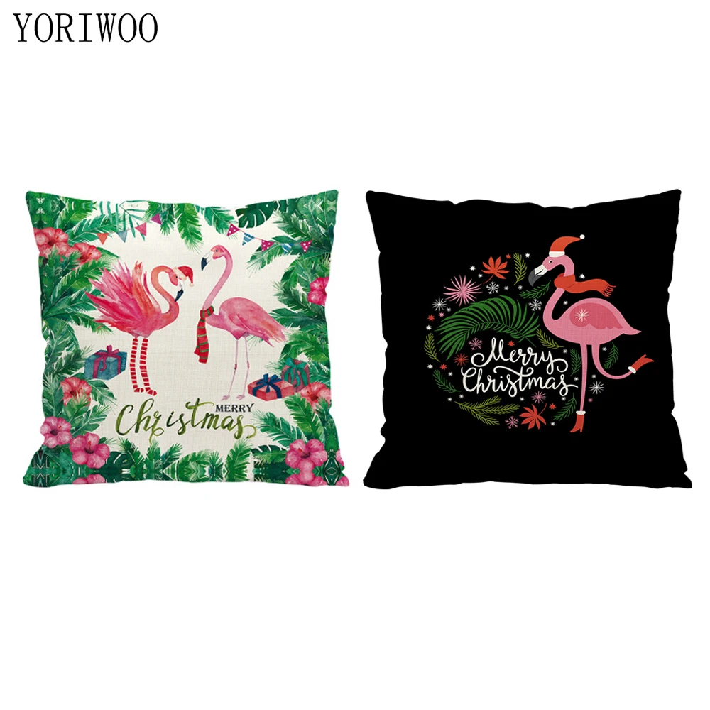 

YORIWOO Merry Christmas Pillow Case Flamingo Xmas Tree Ornament Christmas Decorations For Home 2019 Happy New Year Gifts Child