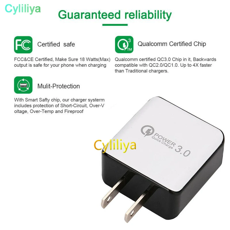 100 шт QC 3,0 быстрое настенное зарядное устройство USB Quick Charge 5 V 3A 9 V 2A путешествия Мощность адаптер, быстрая зарядка США ЕС Разъем для iPhone 7 8 X