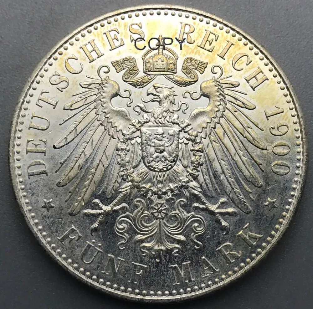 Немецкие Штаты император король Пруссии 1900 2 Mark Wilhelm II медная Посеребренная Имитация монеты