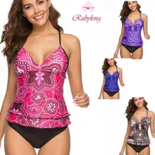 Rubylong сексуальный купальник для женщин из двух частей купальный костюм Дамский купальник с ремешками женский танкини больших размеров винтажная пляжная одежда